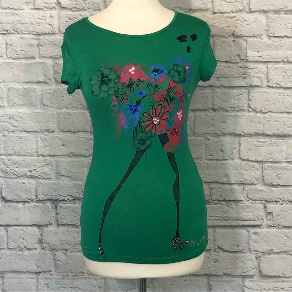 VO Jeans | Embellished Can Can Print Rhinestones